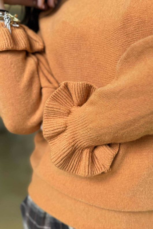 Conrad Batwing Ruffle Cuff Knit Soft Pumpkin